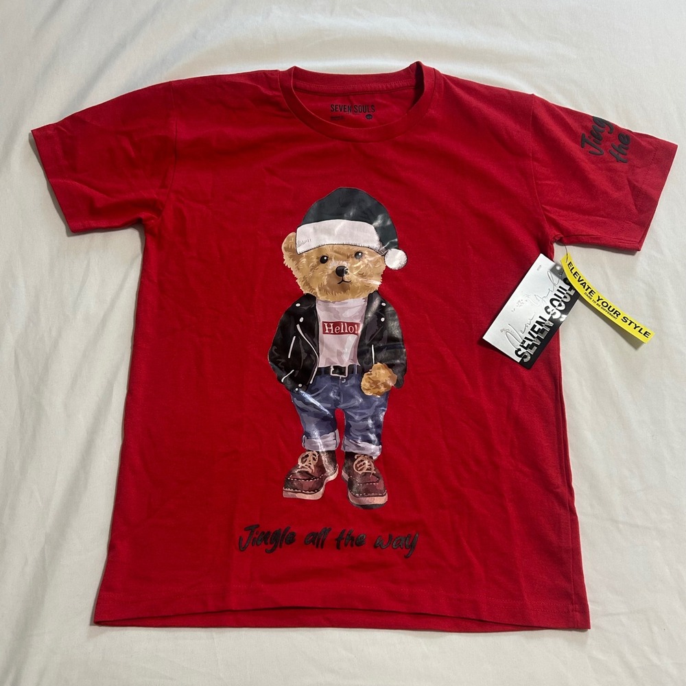 Seven Souls Kids Red Christmas Teddy Bear Graphic T-Shirt SAS9532 Size 14/16 NEW